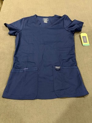 Cherokee Workwear Revolution Scrub Top Women XS Navy Blue Stretch V Neck Medical