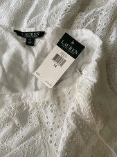 135 RALPH LAUREN SKIRT COTTON IN WHITE EYELET EMBROIDERY ASYMMETRICAL HEM 14