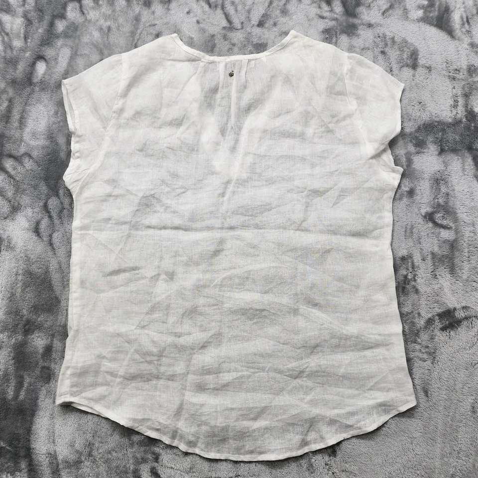 Aura Топ женщин M белый льняной раздельный v-образным вырезом крышка рукав футболка поповер вневременной повседневный - Изображение 2 из 4