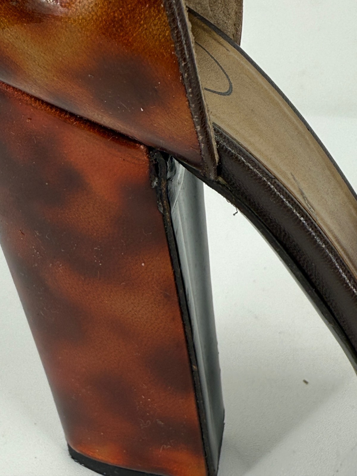 Prada Brown Tortoise Shell Leather Block Heel San… - image 9