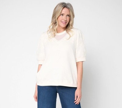 LOGO by Lori Goldstein LOGO Lavish by Lori Goldstein Embroidered Short Sleeve Sw