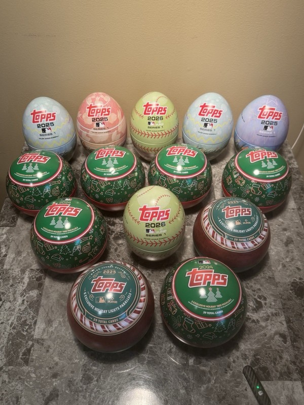 Lot Of 14 Topps Holiday EMPTY  Tin Ornament Baseball Collectible Card Storage