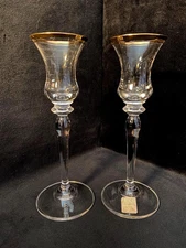 Vintage Mikasa Jamestown Clear with Gold Trim Candlestick Holders - Set of 2