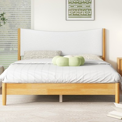 Queen Size Rubber Wood Bed with Storage and Upholstered Headboard, Easy Assembly
