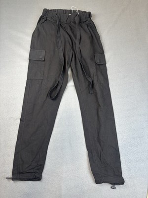MNML Cargo Pants Mens Medium Black Elastic Waist Drawstring Utility Pockets