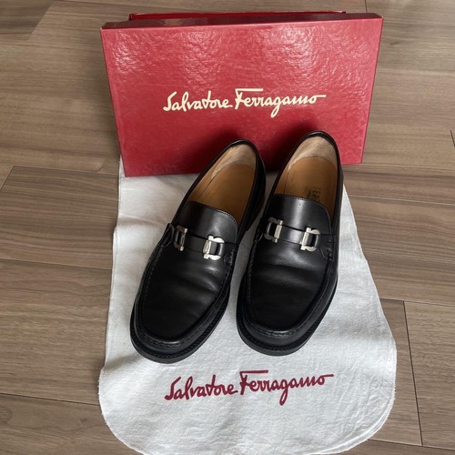 Salvatore Ferragamo Black Leather Loafers Shoes Men's 75 US8.5 EE Gancini w/ Box