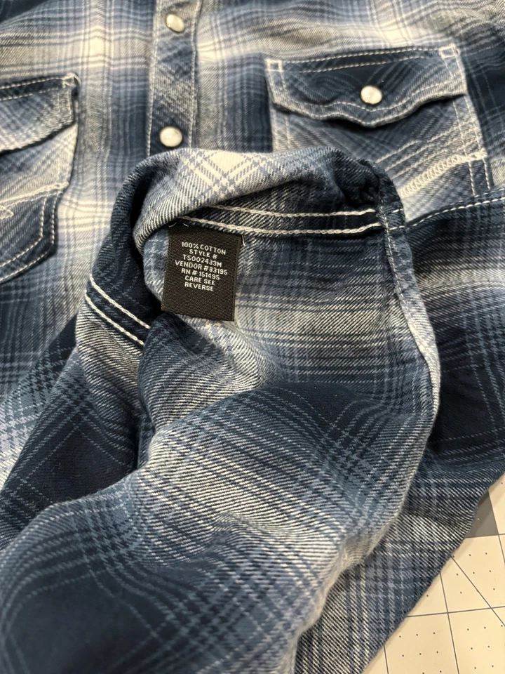 Camisa a Presión BKE Para Hombres M A Cuadros Perla Occidental Ajuste Estándar Azul Gris Franela Foto 4 de 4