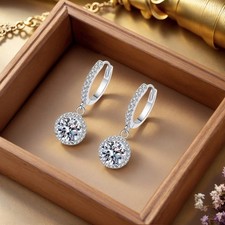 925 Sterling Silver 1 Carat Moissanite Round Earrings for Women Luxury Evening