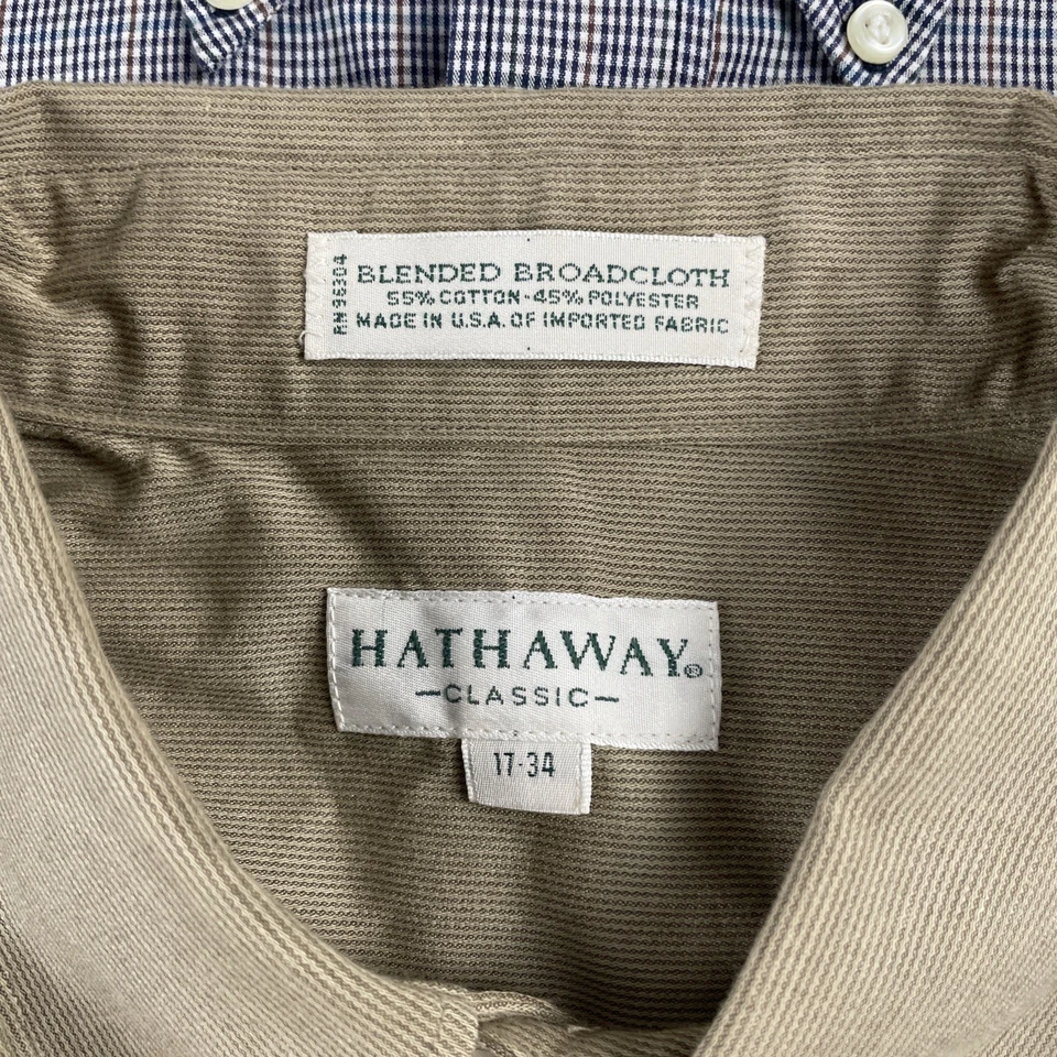 Лот из 2 винтажных классических рубашек Hathaway из широкой ткани на пуговицах размер 17–34 - Изображение 2 из 4