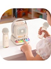 Mini Karaoke Machine W/ Piano Keys, Portable Bluetooth Speaker W/ 2 Wireless Mic