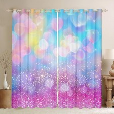 Feelyou Girls Rainbow Glitter Darkening Dreapes Kawaii Pastel Kids Curtains For