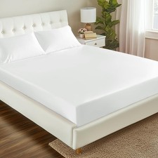 Queen Satin Fitted Sheet White Deep Pocket 14 Inch Soft Silky Non Fading Durable