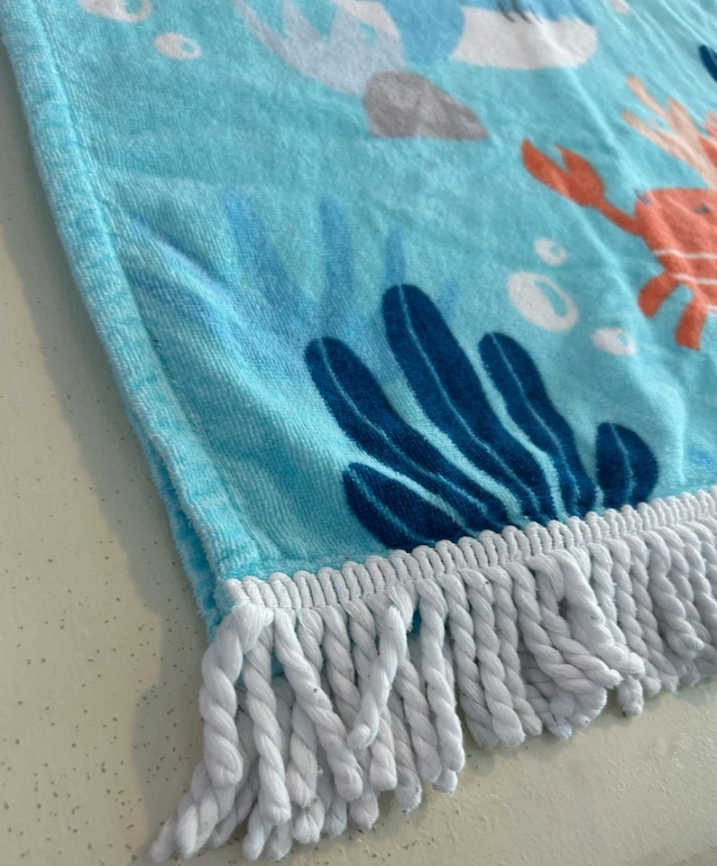 Poncho de baño de playa Earth Nymph tiburón cangrejo pez azul algodón Sanibel bebé niño O/S Foto 4 de 4