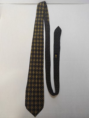 Gianni Versace Black Yellow Medusa Head Geometric Silk Tie Italy 61'' × 3.5''