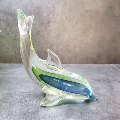 Murano Dolphin Art Glass Sculpture Retro Paperweight