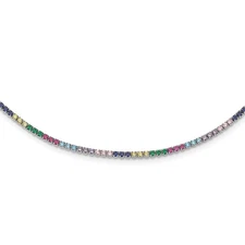 Sterling Silver Rhodium-plated Colorful CZ Choker 12" with 3" Extender