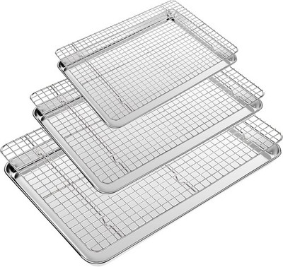 Baking Sheet with Wire Rack Set of 6 (3 Cookie Sheets for baking + 3 Cooking ...