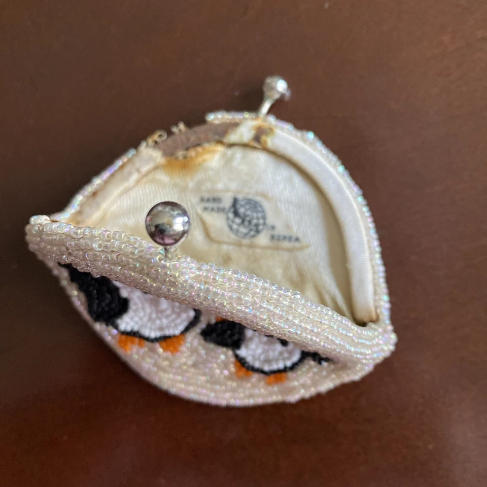 Vtg 1950s Beaded Penguin Coin Purse Change Bag Clamshell Clutch Handmade Grammas - Image 4 of 4