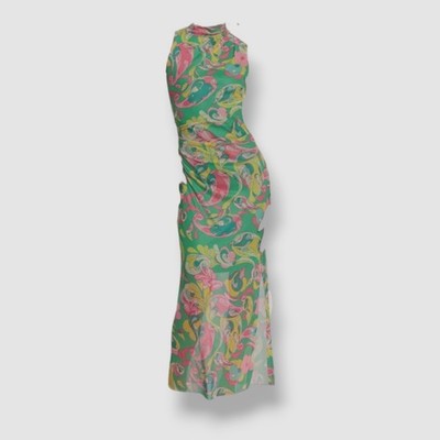 Donna Morgan Women's Green Asymmetric Printed Mesh-Overlay Maxi Dress Size 6