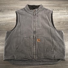 Carhartt Vest Mens 2XL Gray Canvas Sherpa Lined Full Zip Workwear V33 GVL