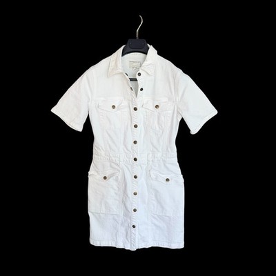 Current/Elliott The New Trucker Shirtdress White Denim Mini Dress Sugar Size 2