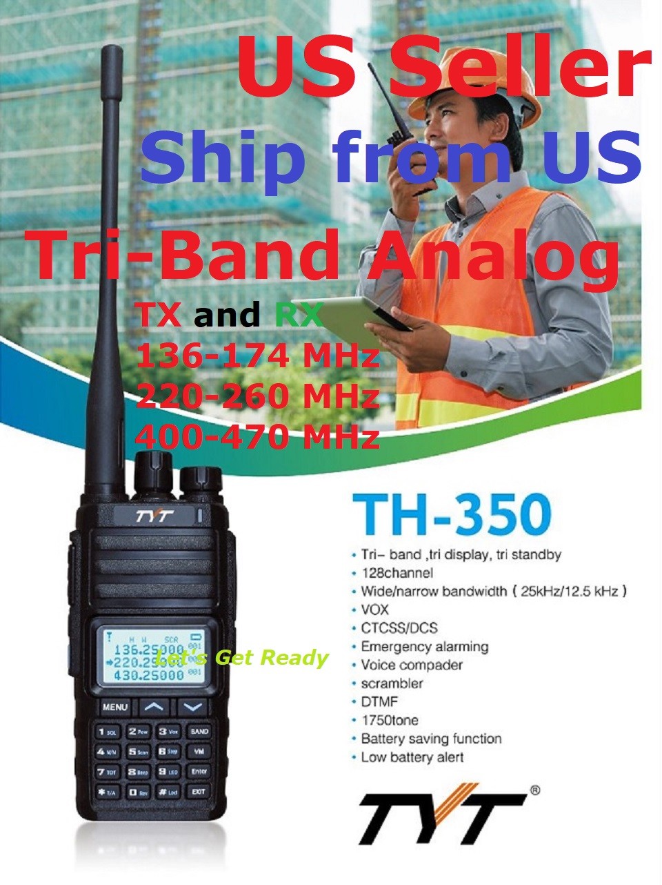 TYT TH-350 Tri-Band (144/220/430 MHz) Analog Handheld Radio  US Seller