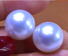 Pair of Huge 12mm natural south sea genuine white round loose pearl undrilled 65