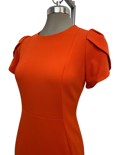 New Calvin Klein Elegant Orange Crepe Tulip Short Sleeve Sheath Dress size 6 - Picture 7 of 9