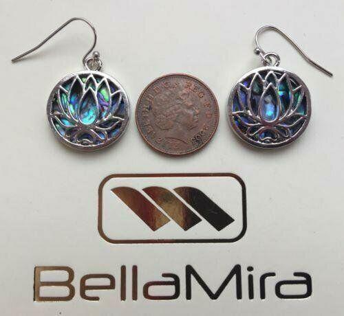 Lotus Flower Abalone Paua Shell Silver Pendant Necklace Set from BellaMira - Picture 3 of 3