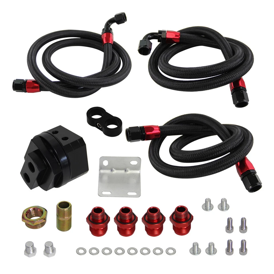 Universal Steel Braided Oil Line With AN10 Oil Filter Relocation Adapter Kit BK - Image 2 of 4