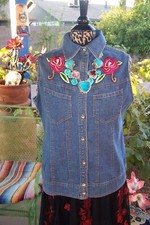 NWT 159 M VINTAGE COLLECTION Embroidered Boho Western Festival Denim Vest