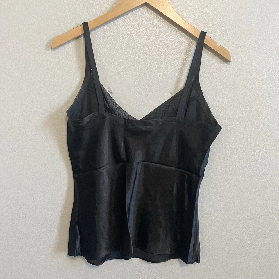 Lencería estilo tanque años 90 Y2k negro satinado detalle malla George cuello en V talla pequeña Foto 4 de 4