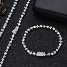6mm White Gold Plated Necklace Iced Out CZ Star Tennis Chain For Men Bracelet