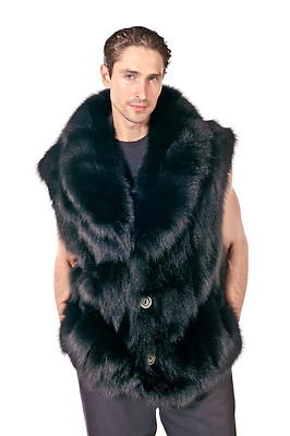 Genuine Real Fox Fur Vest for Men - Black Sculptured Fox | eBay