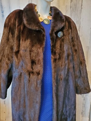 Stunning premium quality Long Swing Real saga mink Fur Coat Sz L