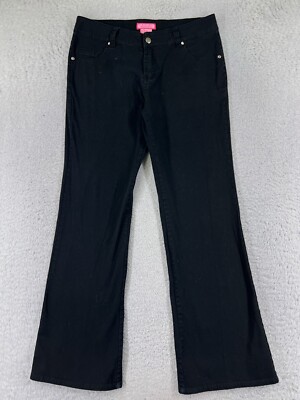 Luvn Luv Pants Women 9 Black Denim Jean Flare Cotton Butterfly Embroidered 29x30