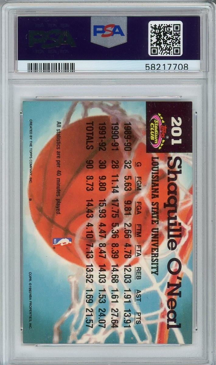 1992 Stadium Club #201 Shaquille O'Neal PSA 8 | eBay