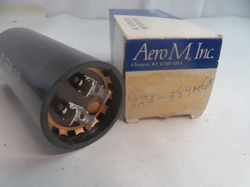 AERO M INC AC CAPACITOR MOTOR START 110-125VAC 324-389MFD NOS Foto 3 de 3