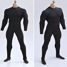 1/6 Black tight stretch bodysuit leotard for 12" Muscular body
