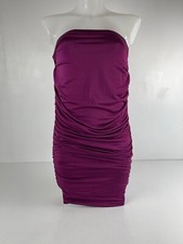 Boohoo Strapless Ruched Mini Dress 8 Purple Mauve Short Stretchy Tight Bodycon