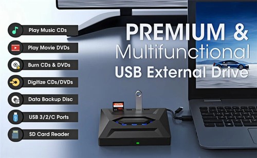 External CD DVD Drive For PC Laptop Windows 11 10 USB 3.0 Burner Reader Writer - Picture 18 of 20