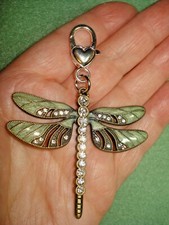 3 1/4" Long Brass Rhinestone Seafoam Green Dragonfly SP Heart Clasp Bag Glitz