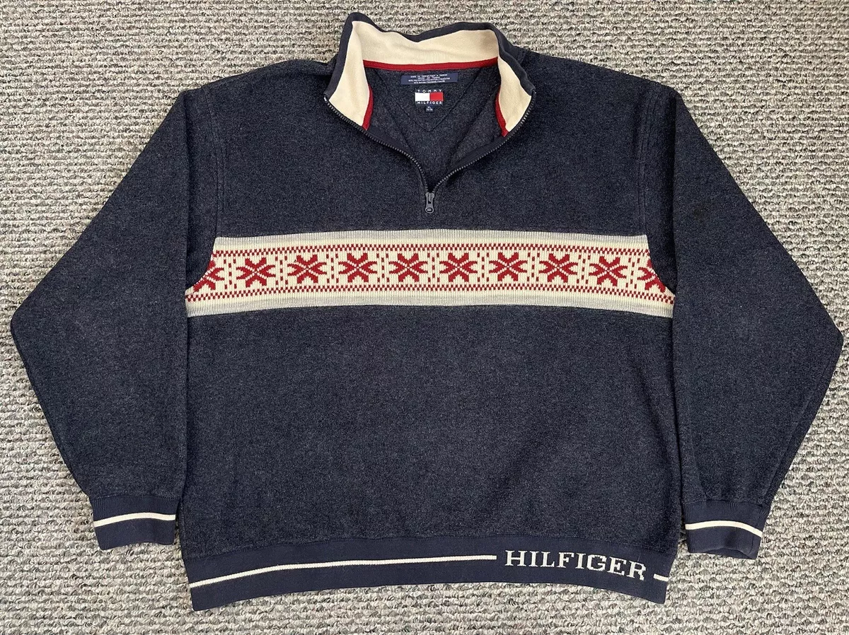 Tommy Hilfiger Sweater Mens XL Blue Quarter Zip Mock Pullover Nordic VTG eBay