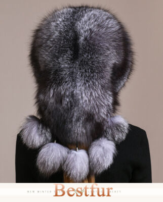 Unisex Full Covered Real Silver Fox Fur Hat Russian Hat Warm