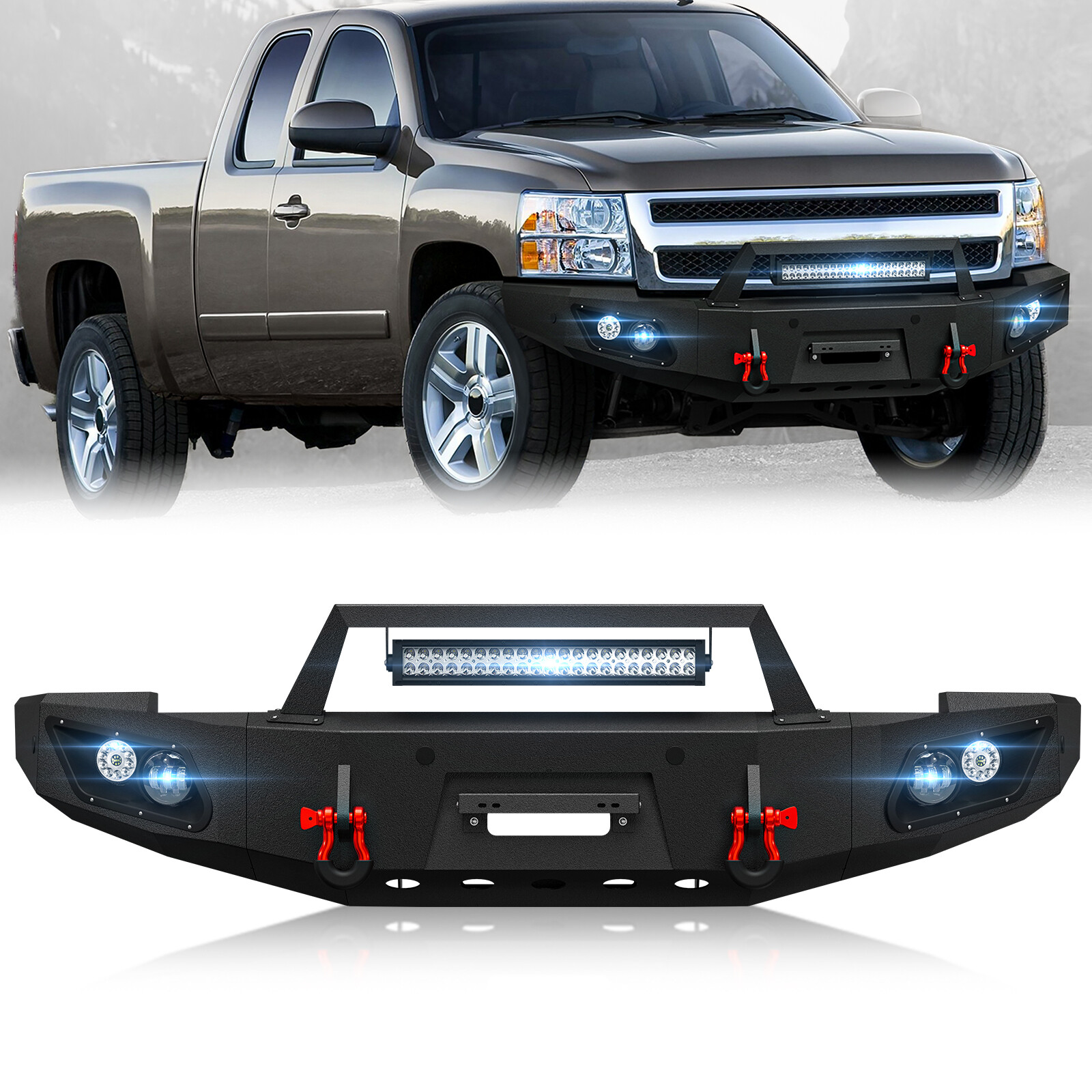 Off-Road Front Bumper W/ Sensor Holes For 2007-2013 2nd Gen Chevy Silverado 1500