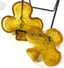 (2) Tiara Indiana Amber Glass Depression Shamrock 3 Leaf Clover Shaped Dish