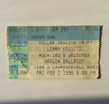 Lenny Kravitz - FEB 2 1996 - Aragon Ballroom, Chicago - Concert Ticket Stub 