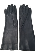 Vtg Fownes Leather Gloves Ladies Sz 7 Long Black Nylon Lining Classic 3321JR