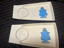 Set (2) McDonalds 1970's Grimace Plastic Happy Meal Tray Cup Holder Plate
