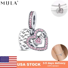 MULA European I LOVE YOU LOVE DIY Charm CZ For Women Bracelet 925 Silver Plated